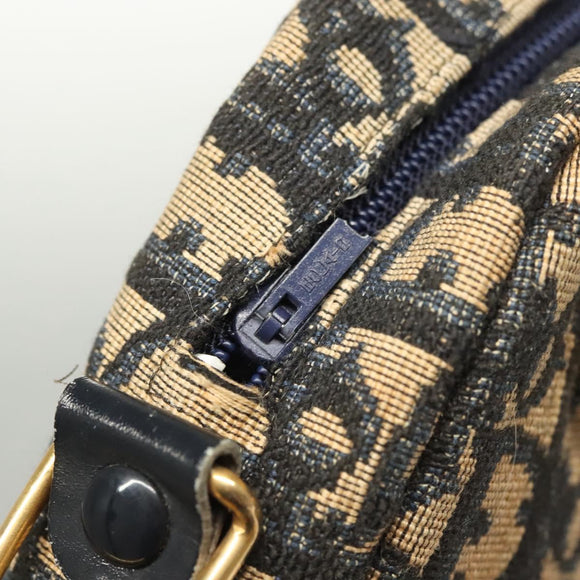 Christian Dior Trotter Canvas Shoulder Bag Navy Gold Auth BA2631