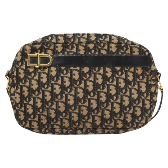 Christian Dior Trotter Canvas Shoulder Bag Navy Gold Auth BA2631