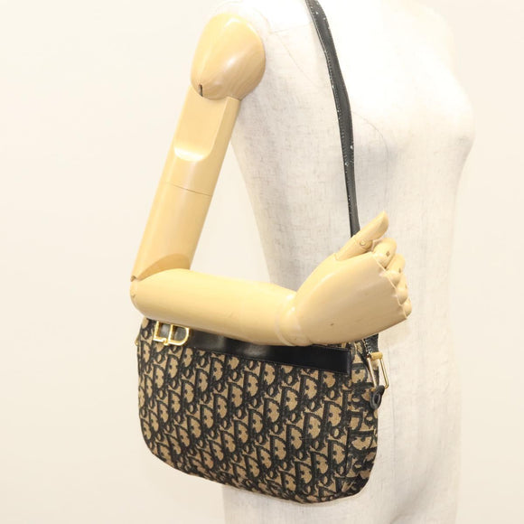 Christian Dior Trotter Canvas Shoulder Bag Navy Gold Auth BA2631