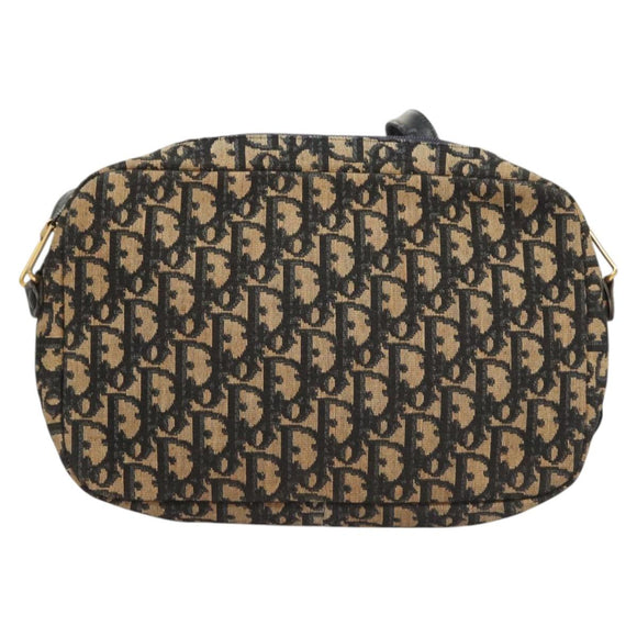 Christian Dior Trotter Canvas Shoulder Bag Navy Gold Auth BA2631