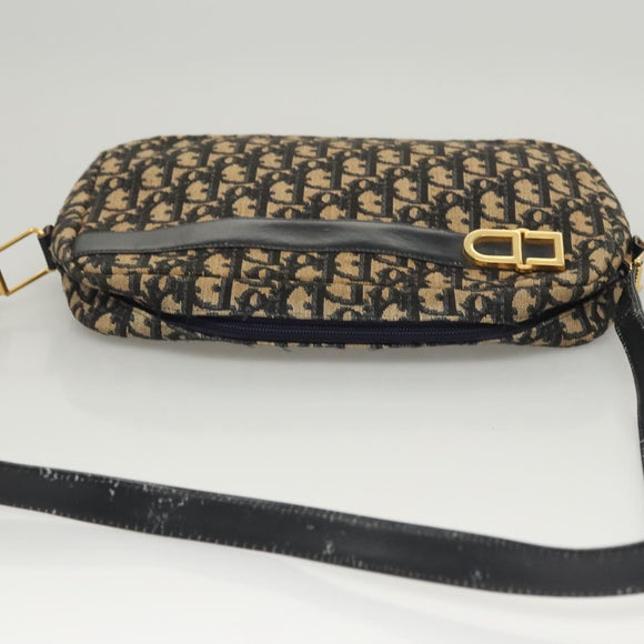 Christian Dior Trotter Canvas Shoulder Bag Navy Gold Auth BA2631