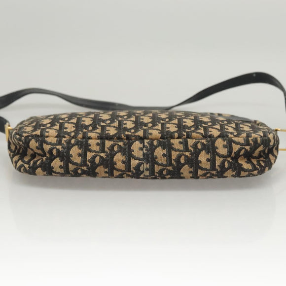 Christian Dior Trotter Canvas Shoulder Bag Navy Gold Auth BA2631