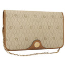 Christian Dior Honeycomb Canvas Chain Shoulder Bag PVC Beige Gold Auth BA2632-1