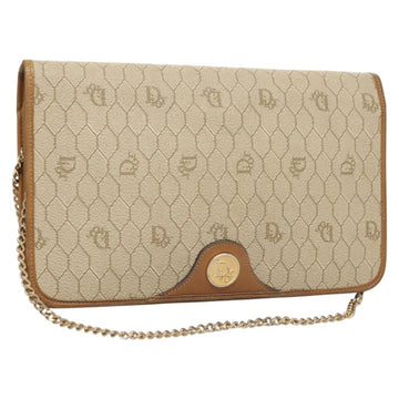 Christian Dior Honeycomb Canvas Chain Shoulder Bag PVC Beige Gold Auth BA2632