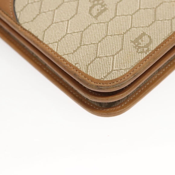 Christian Dior Honeycomb Canvas Chain Shoulder Bag PVC Beige Gold Auth BA2632