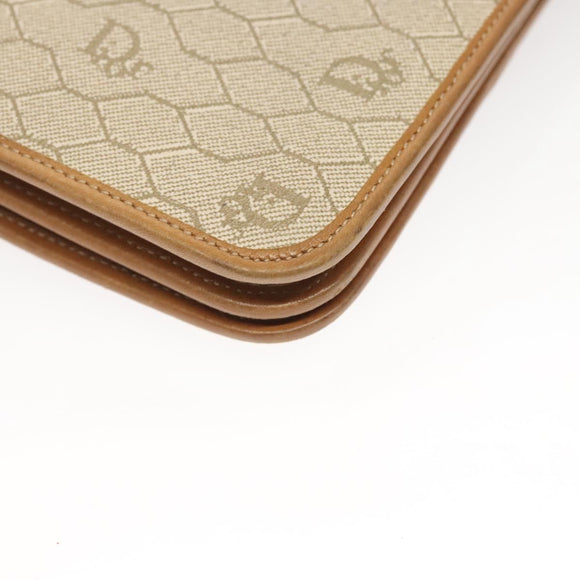 Christian Dior Honeycomb Canvas Chain Shoulder Bag PVC Beige Gold Auth BA2632