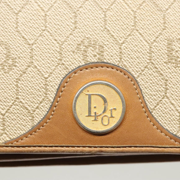 Christian Dior Honeycomb Canvas Chain Shoulder Bag PVC Beige Gold Auth BA2632