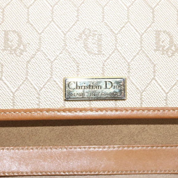 Christian Dior Honeycomb Canvas Chain Shoulder Bag PVC Beige Gold Auth BA2632