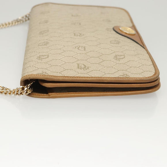 Christian Dior Honeycomb Canvas Chain Shoulder Bag PVC Beige Gold Auth BA2632