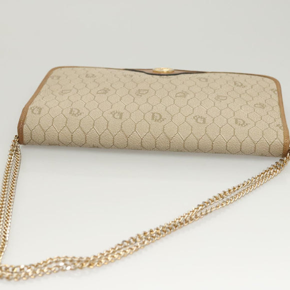 Christian Dior Honeycomb Canvas Chain Shoulder Bag PVC Beige Gold Auth BA2632