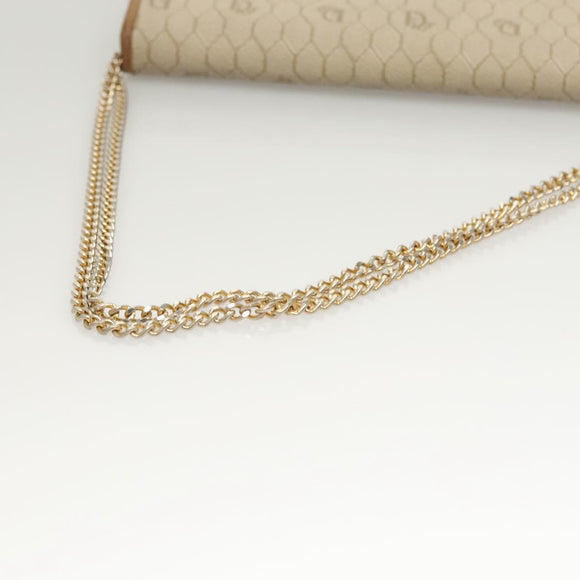 Christian Dior Honeycomb Canvas Chain Shoulder Bag PVC Beige Gold Auth BA2632