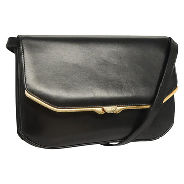 BALLY Shoulder Bag Leather Black Gold Auth BA2643