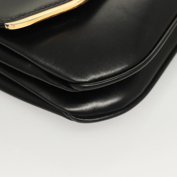 BALLY Shoulder Bag Leather Black Gold Auth BA2643