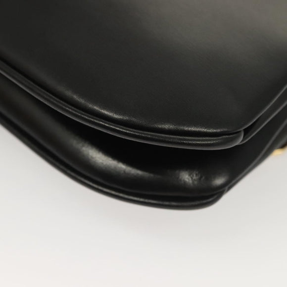 BALLY Shoulder Bag Leather Black Gold Auth BA2643