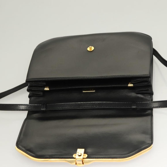 BALLY Shoulder Bag Leather Black Gold Auth BA2643