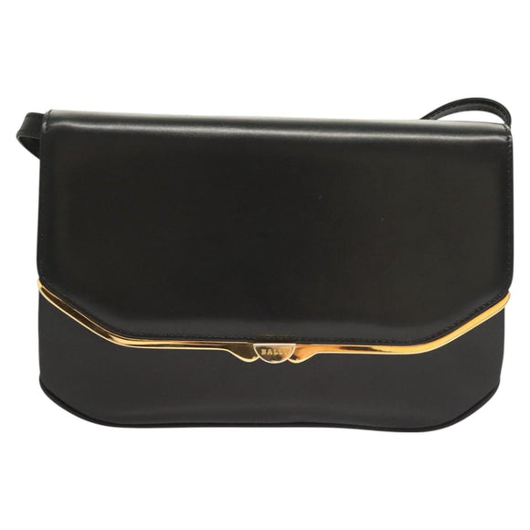 BALLY Shoulder Bag Leather Black Gold Auth BA2643