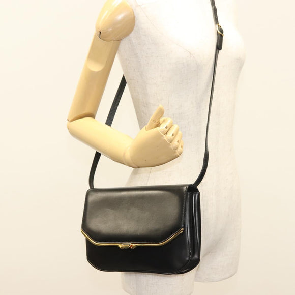 BALLY Shoulder Bag Leather Black Gold Auth BA2643