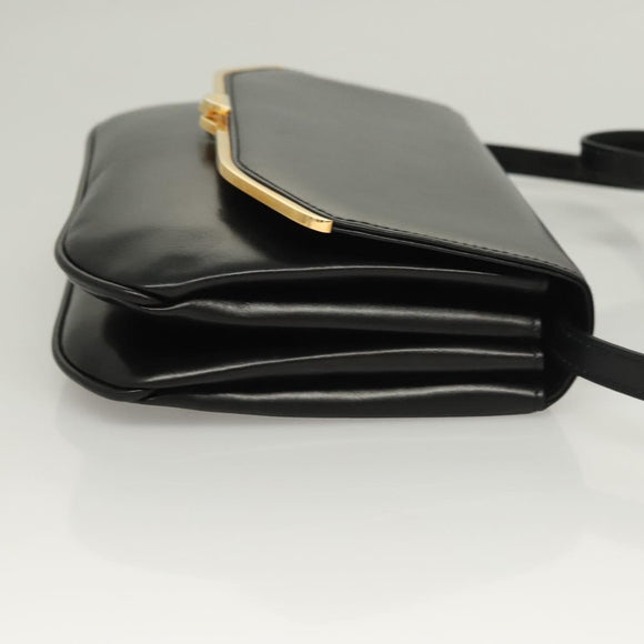 BALLY Shoulder Bag Leather Black Gold Auth BA2643