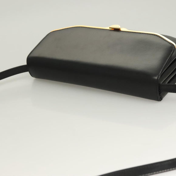 BALLY Shoulder Bag Leather Black Gold Auth BA2643