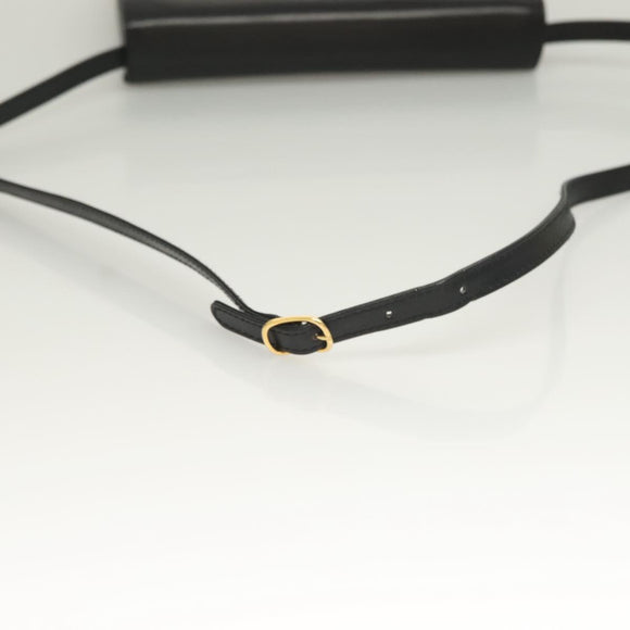 BALLY Shoulder Bag Leather Black Gold Auth BA2643