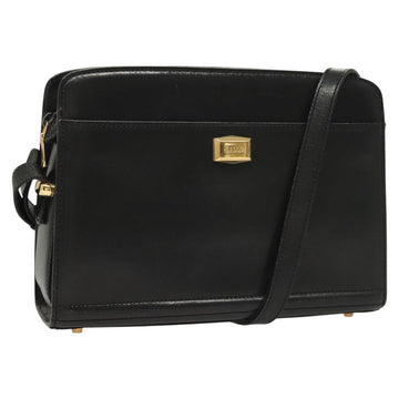 BALLY Shoulder Bag Leather Black Gold Auth BA2644