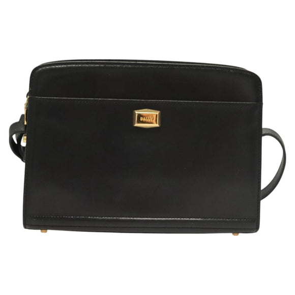 BALLY Shoulder Bag Leather Black Gold Auth BA2644