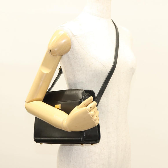 BALLY Shoulder Bag Leather Black Gold Auth BA2644