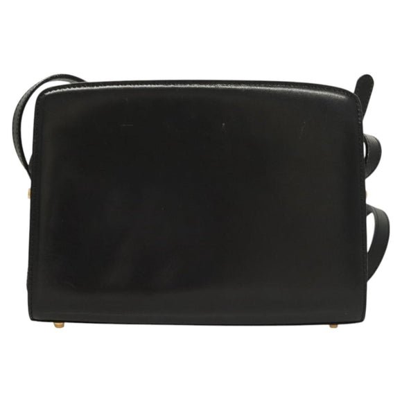 BALLY Shoulder Bag Leather Black Gold Auth BA2644
