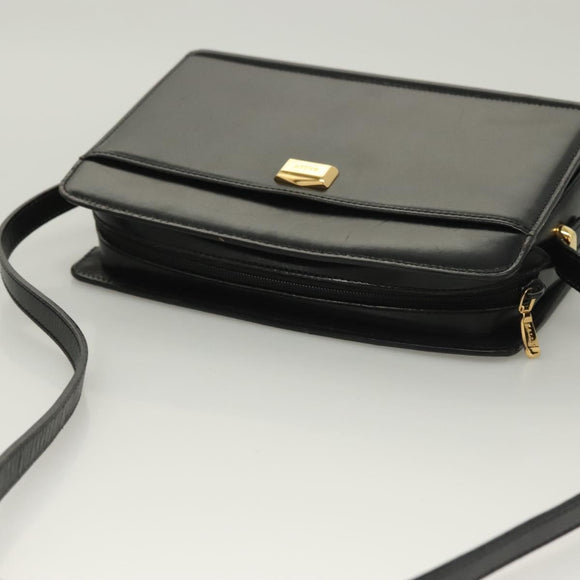 BALLY Shoulder Bag Leather Black Gold Auth BA2644