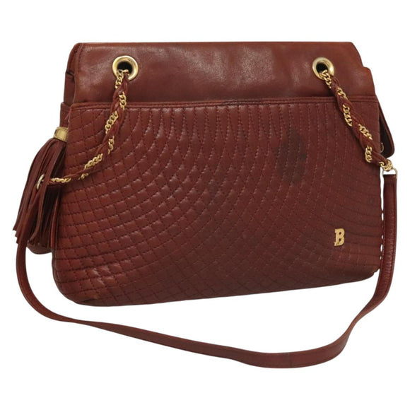 BALLY Quilted Chain Shoulder Bag Leather Brown Gold Auth BA2645