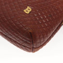 BALLY Quilted Chain Shoulder Bag Leather Brown Gold Auth BA2645-14