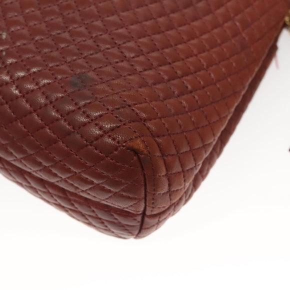 BALLY Quilted Chain Shoulder Bag Leather Brown Gold Auth BA2645