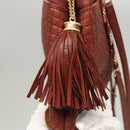 BALLY Quilted Chain Shoulder Bag Leather Brown Gold Auth BA2645-10