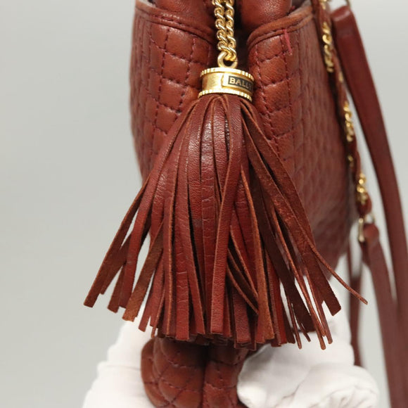 BALLY Quilted Chain Shoulder Bag Leather Brown Gold Auth BA2645