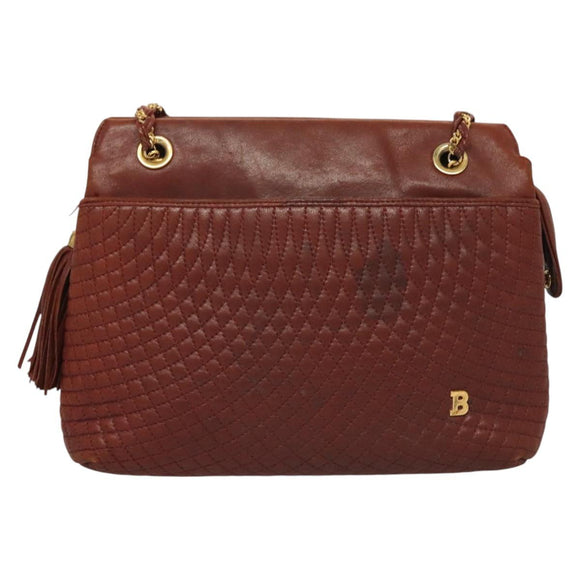 BALLY Quilted Chain Shoulder Bag Leather Brown Gold Auth BA2645