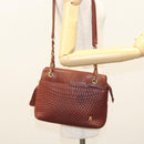 BALLY Quilted Chain Shoulder Bag Leather Brown Gold Auth BA2645-22