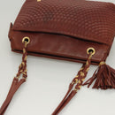 BALLY Quilted Chain Shoulder Bag Leather Brown Gold Auth BA2645-6