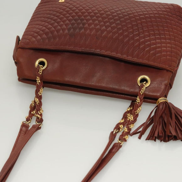 BALLY Quilted Chain Shoulder Bag Leather Brown Gold Auth BA2645