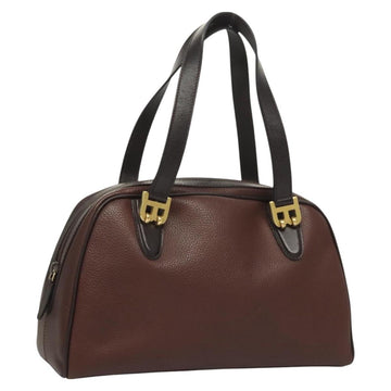 BALLY Hand Bag Leather Brown Gold Auth BA2646