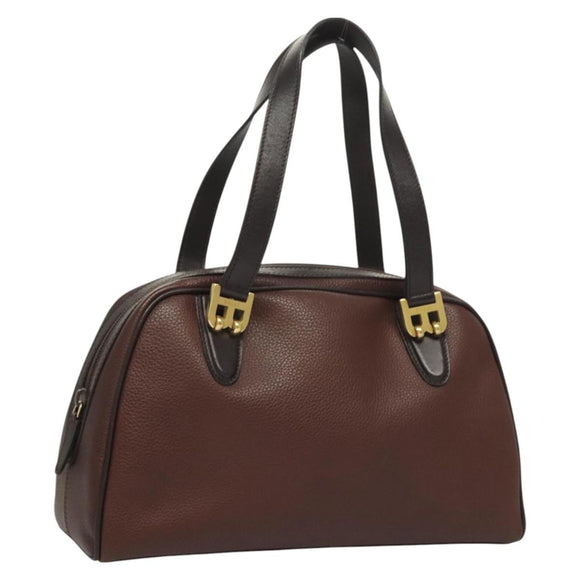 BALLY Hand Bag Leather Brown Gold Auth BA2646