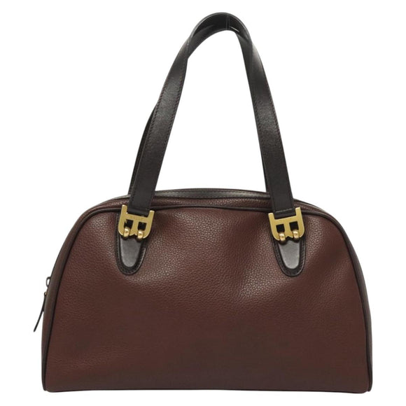 BALLY Hand Bag Leather Brown Gold Auth BA2646