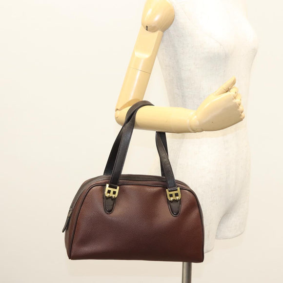 BALLY Hand Bag Leather Brown Gold Auth BA2646
