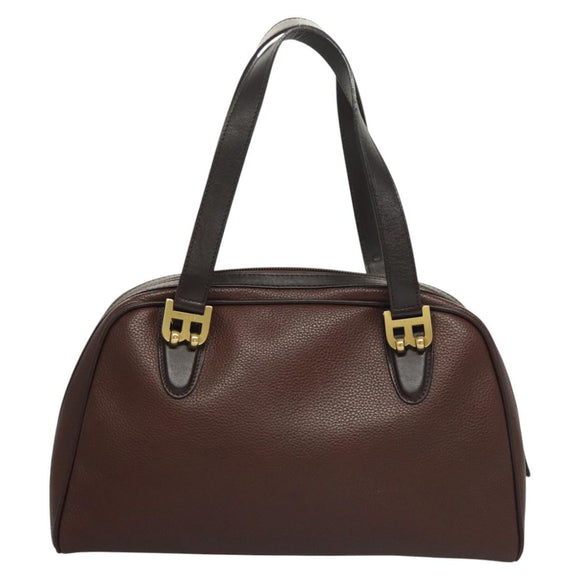 BALLY Hand Bag Leather Brown Gold Auth BA2646