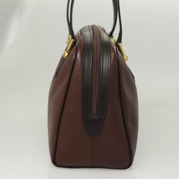 BALLY Hand Bag Leather Brown Gold Auth BA2646