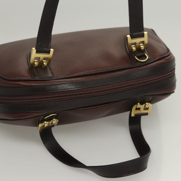 BALLY Hand Bag Leather Brown Gold Auth BA2646