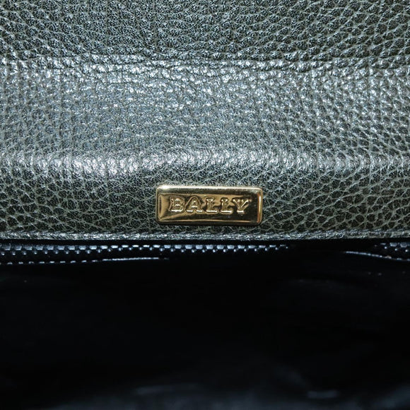 BALLY Hand Bag Leather 2way Khaki Gold Auth BA2648