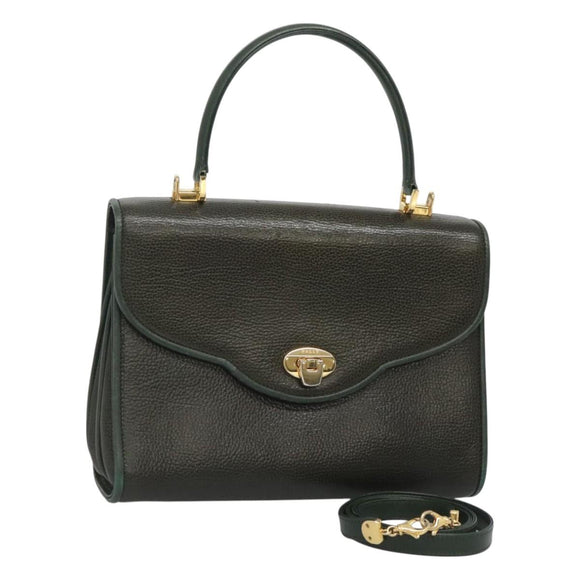 BALLY Hand Bag Leather 2way Khaki Gold Auth BA2648