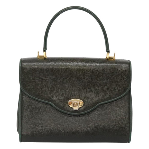 BALLY Hand Bag Leather 2way Khaki Gold Auth BA2648