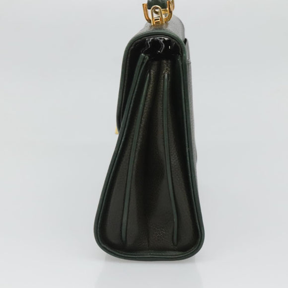 BALLY Hand Bag Leather 2way Khaki Gold Auth BA2648