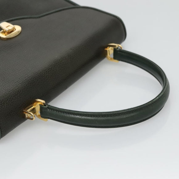 BALLY Hand Bag Leather 2way Khaki Gold Auth BA2648